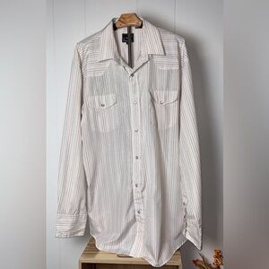 Roper Men's Ivory with Brown Stripes Casual Button-Down Shirt XXL Men’s shirt
